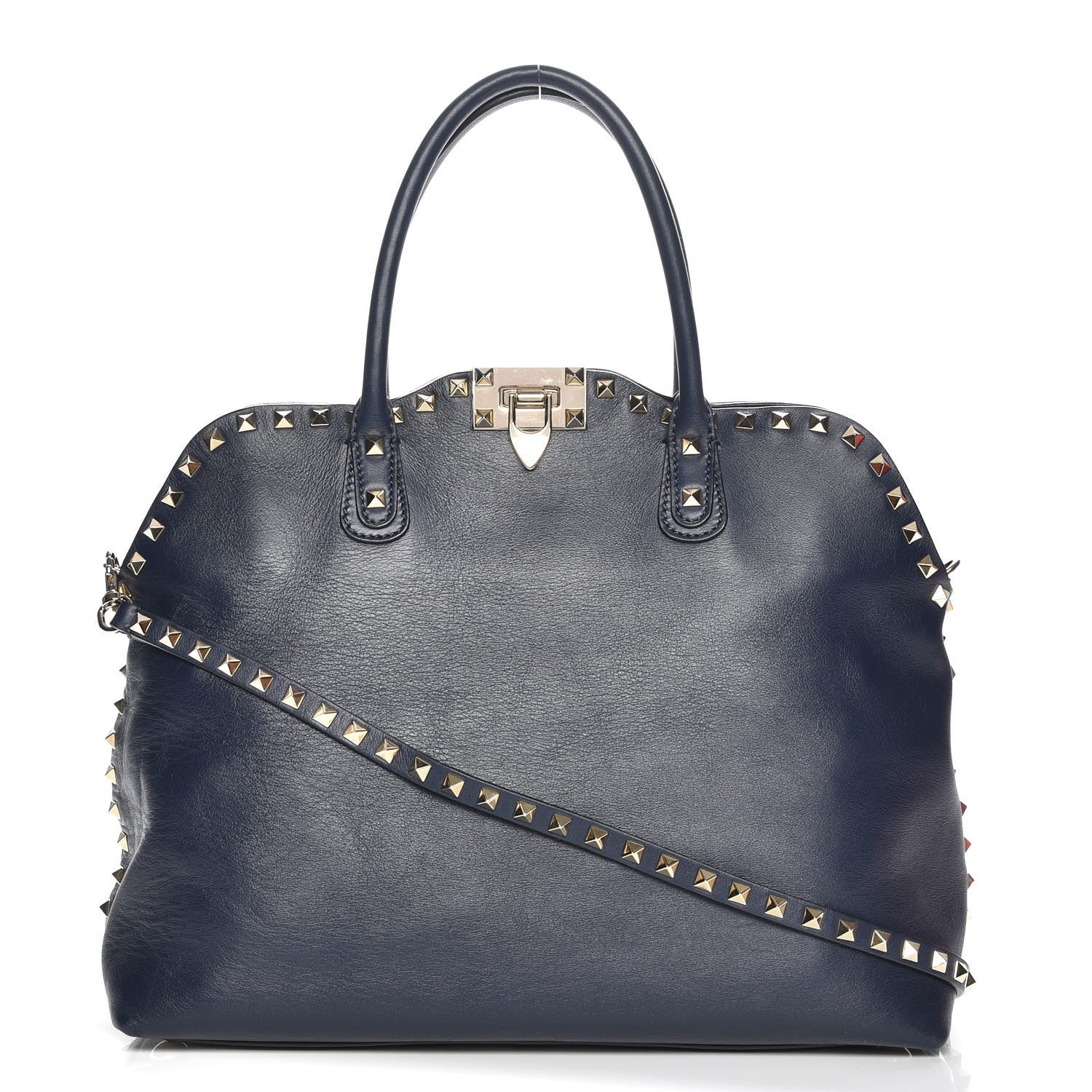 Valentino Garavani Vitello Rockstud Dome Satchel Marine 1 of 8