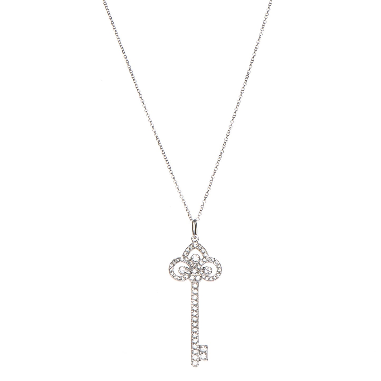 Platinum Diamond .90ct Fleur De Lis Key Pendant Necklace