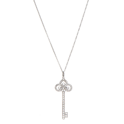Tiffany Platinum Diamond .90ct Fleur De Lis Key Pendant Necklace 1 of 7