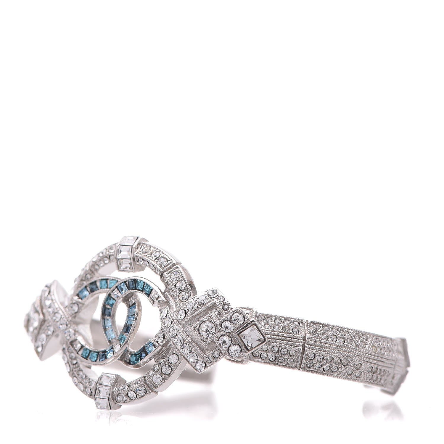Chanel Crystal CC Cuff Silver Blue 3 of 6