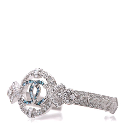 Chanel Crystal CC Cuff Silver Blue 3 of 6