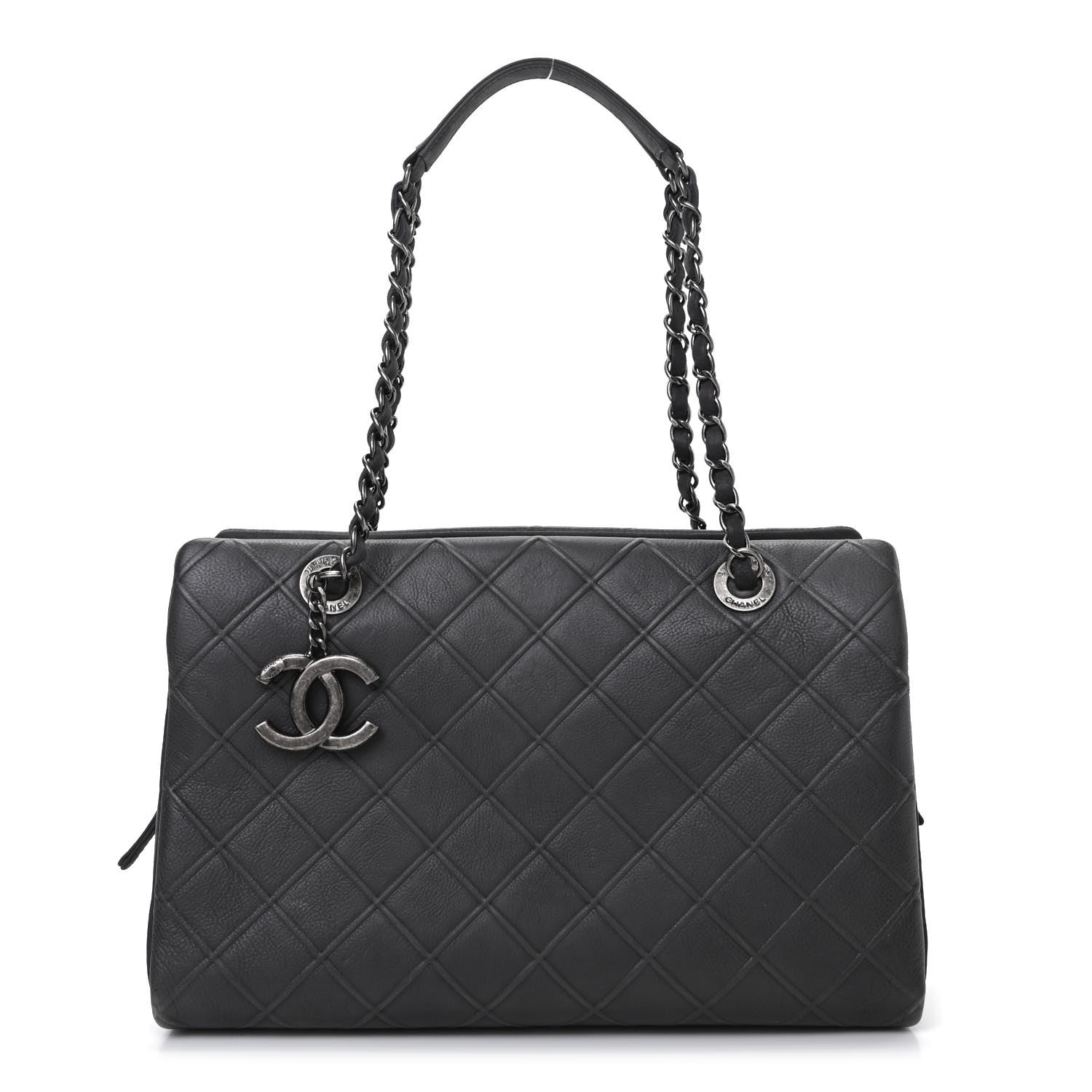 Chanel Calfskin Diamond Embossed Large CC Zip Shopping Tote Grey 1 of 9