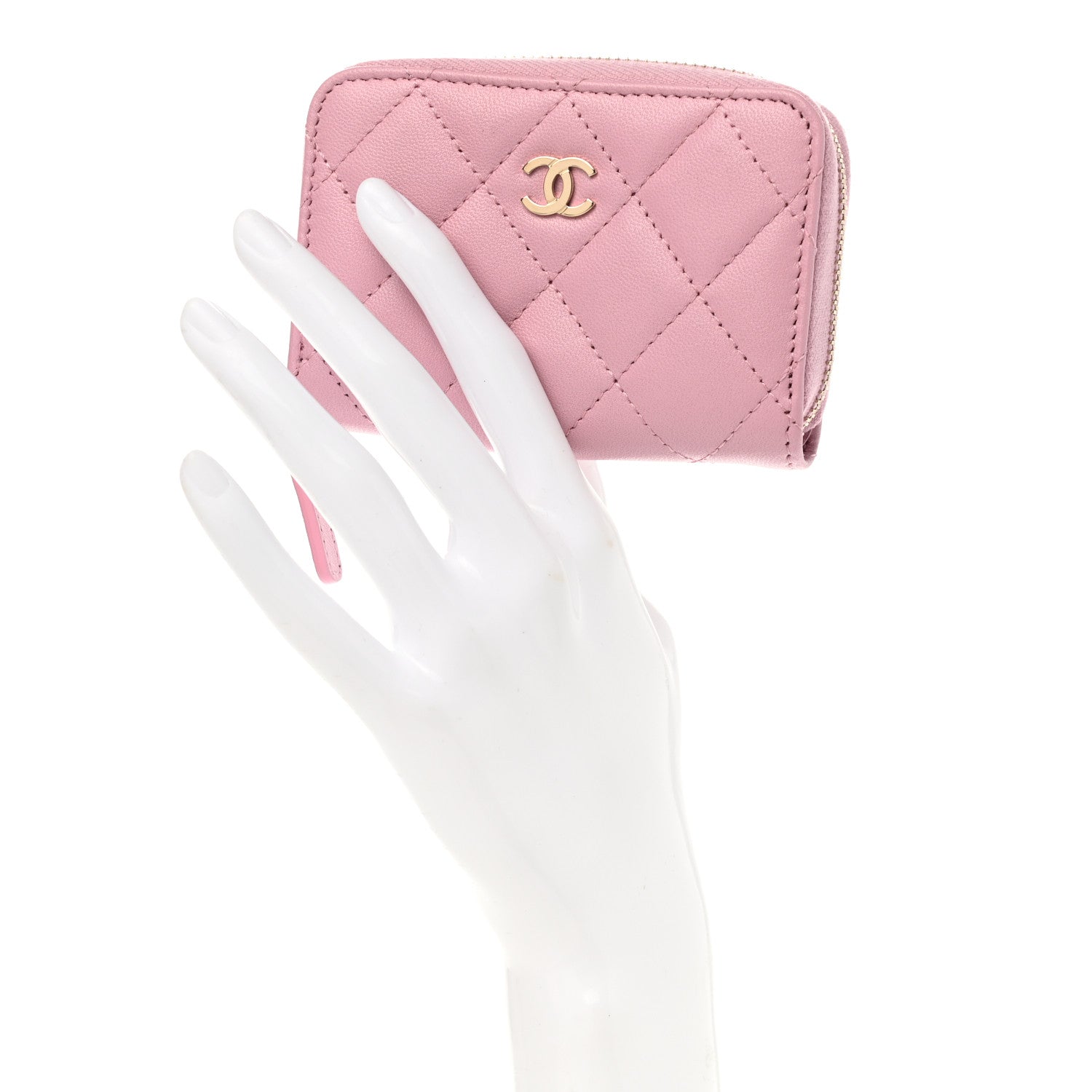 Chanel Iridescent Calfskin Quilted Zip Coin Purse Wallet Light Pink 2 of 8