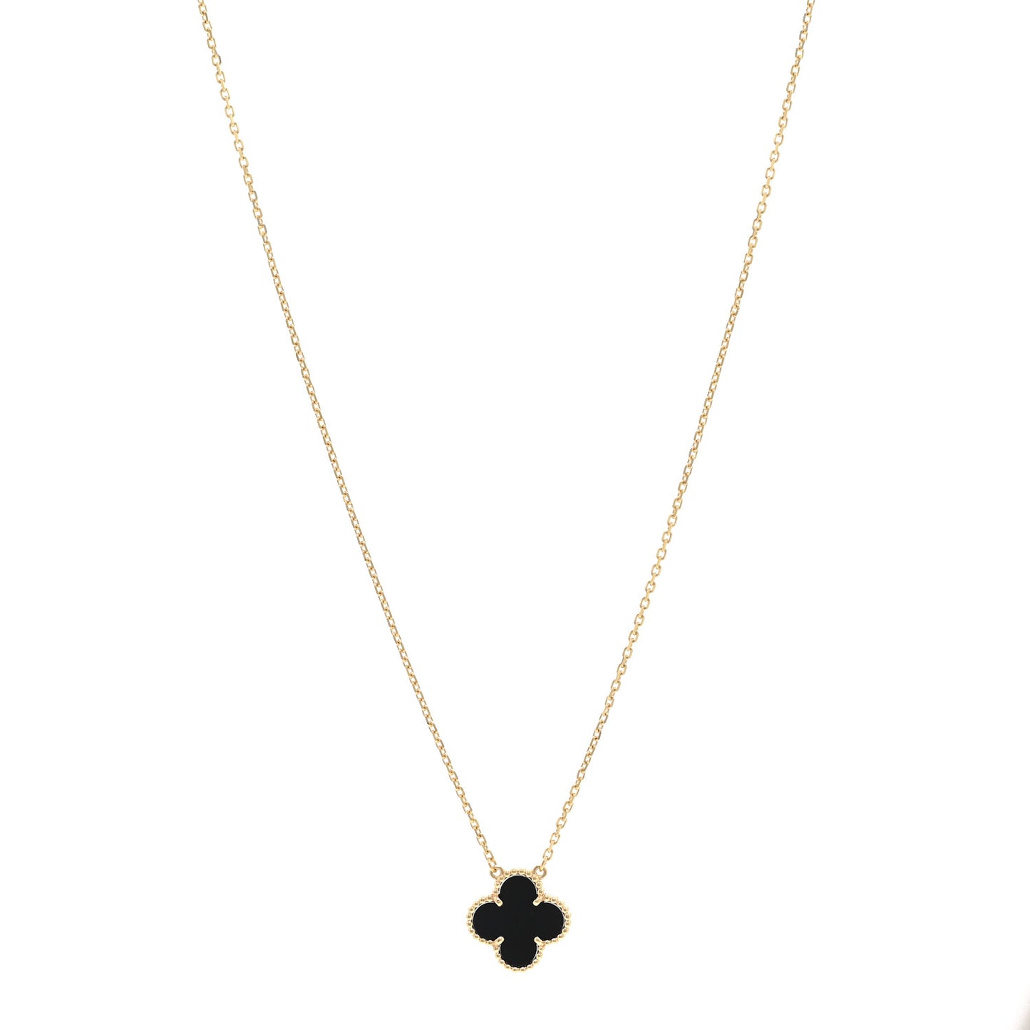 18K Yellow Gold Black Onyx Vintage Alhambra Pendant Necklace