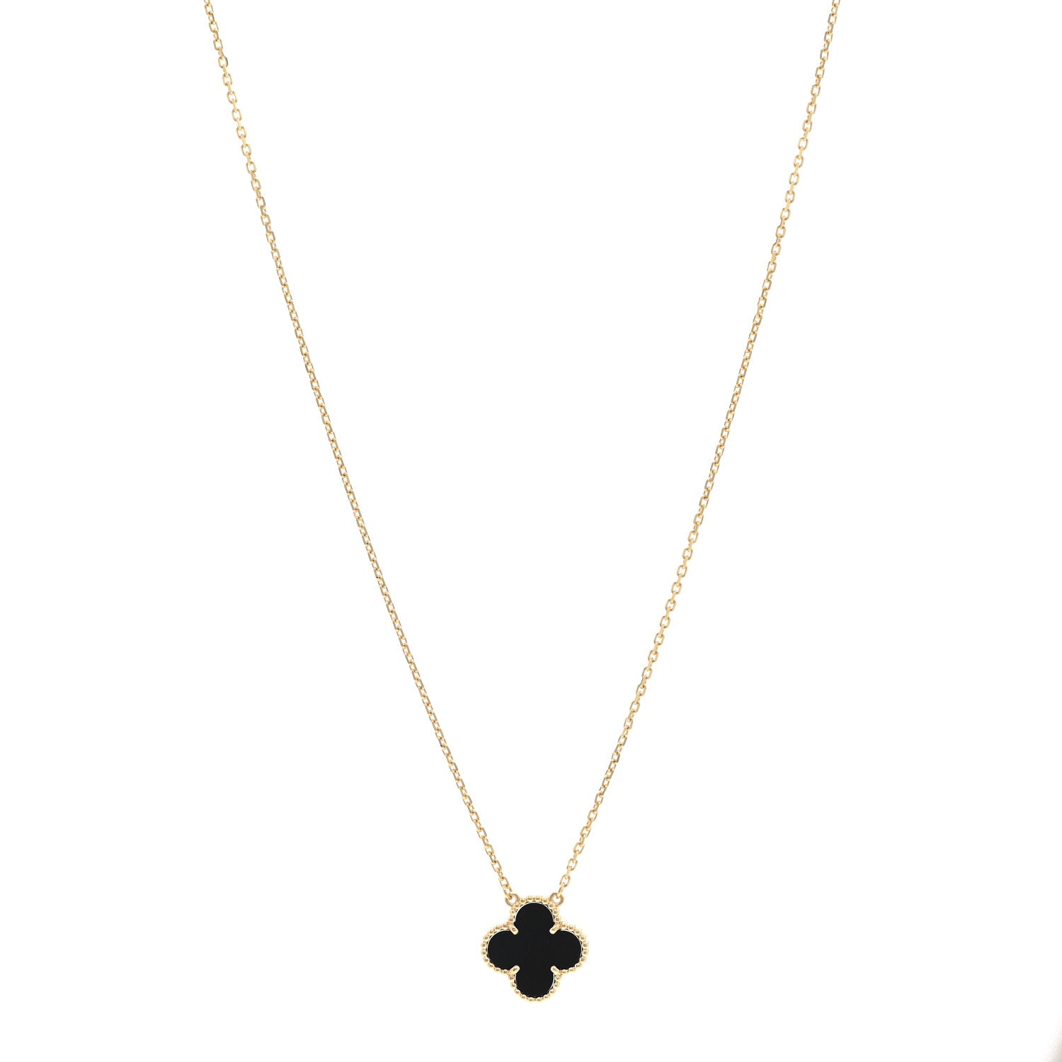 Van Cleef & Arpels 18K Yellow Gold Black Onyx Vintage Alhambra Pendant Necklace 1 of 6
