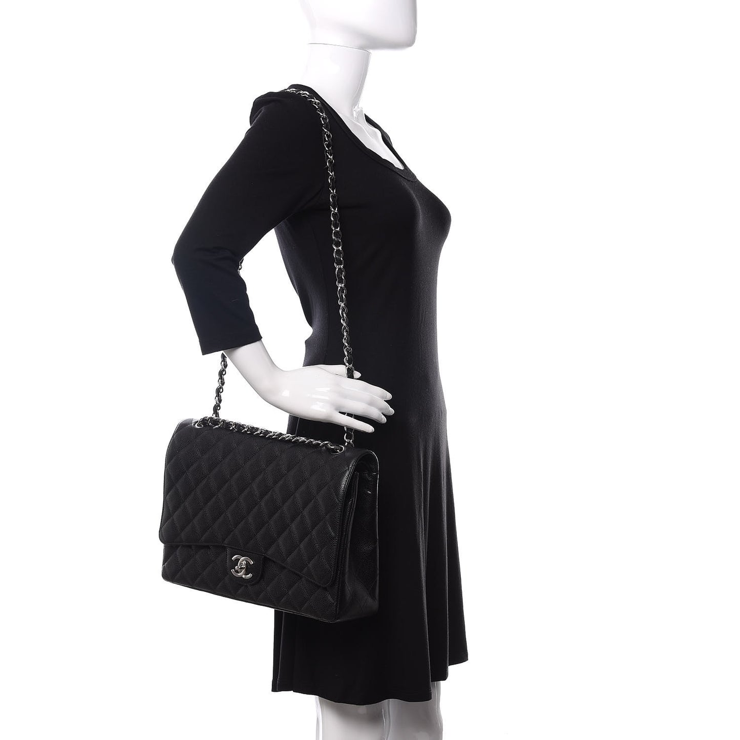 Caviar Quilted Maxi Double Flap Black