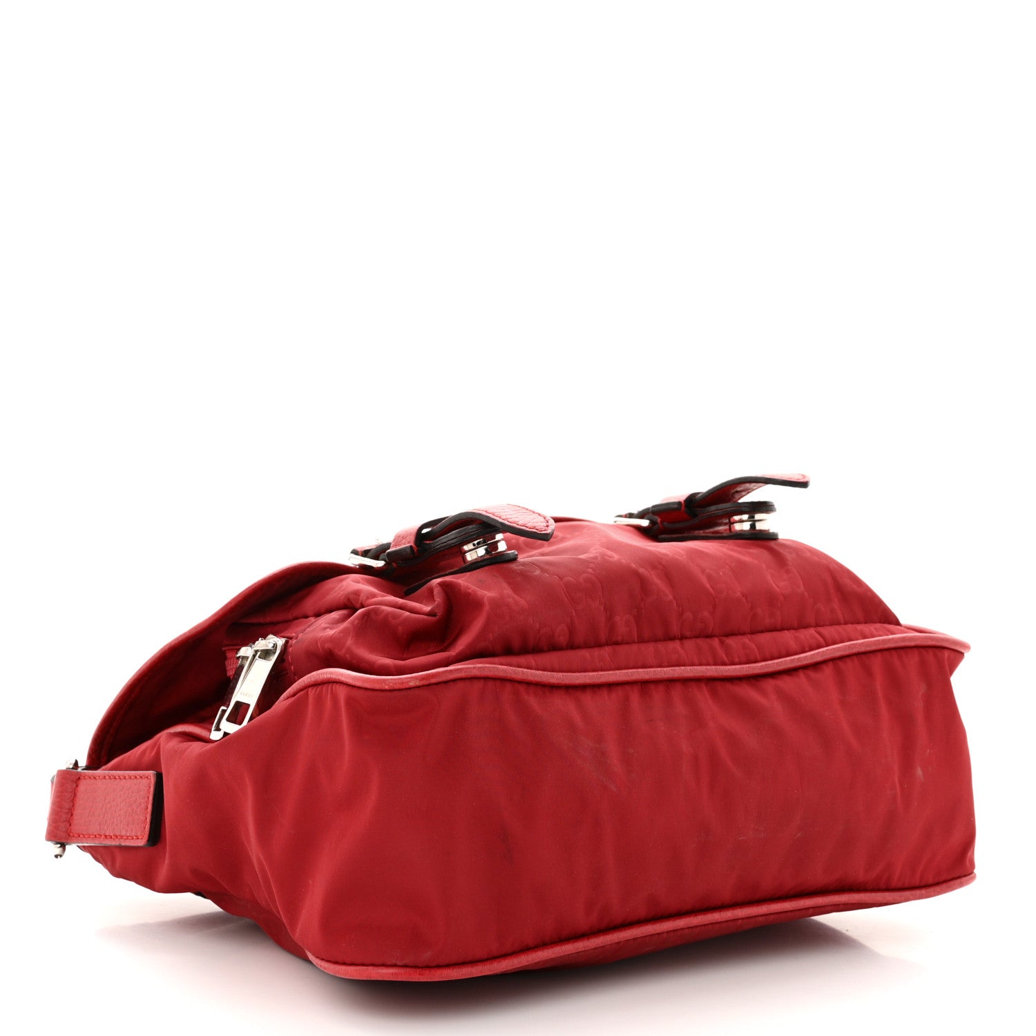 Gucci Nylon Monogram Double Buckle Flap Messenger Bag Vibrant Red 4 of 12
