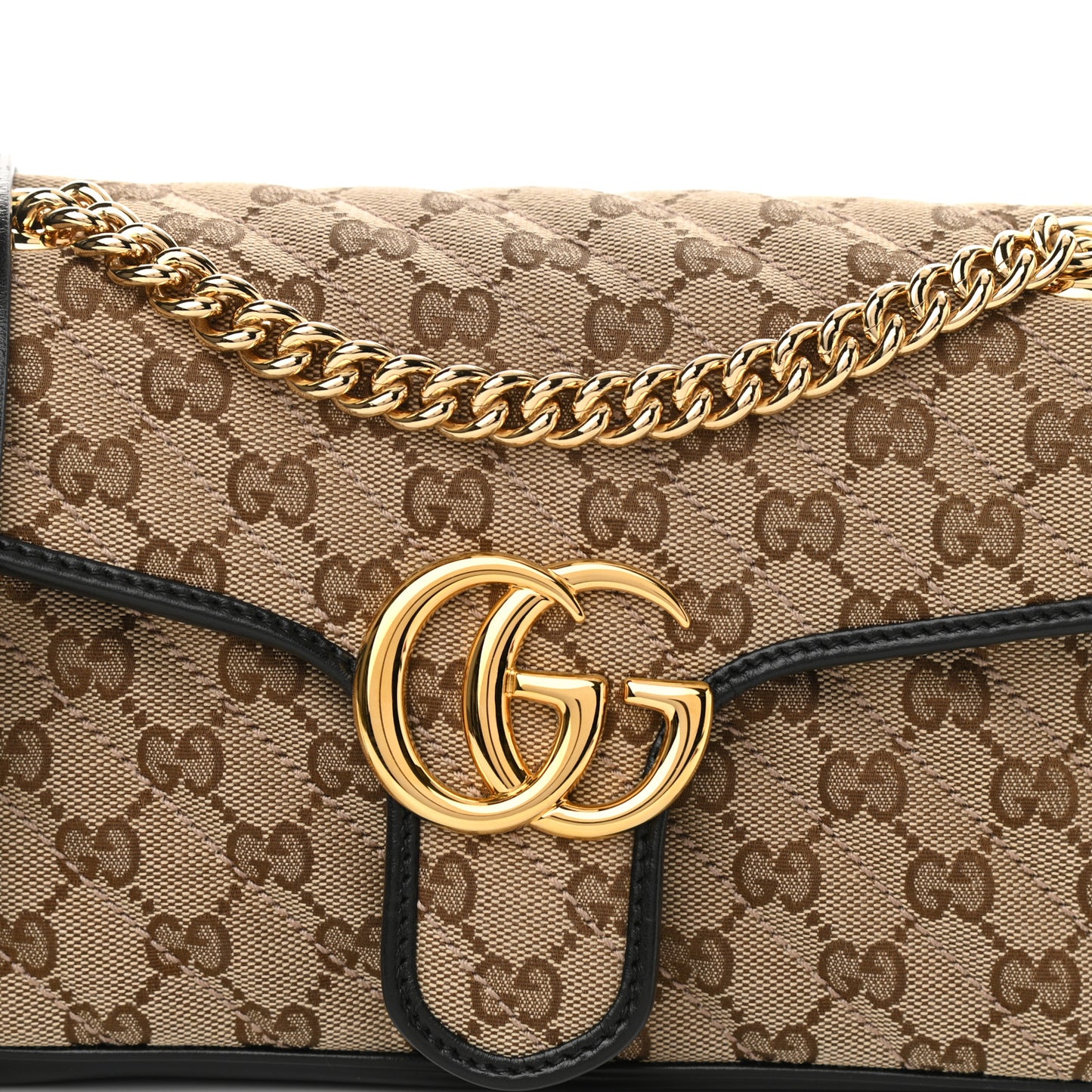 Monogram Matelasse Diagonal Small GG Marmont Shoulder Bag Beige Black