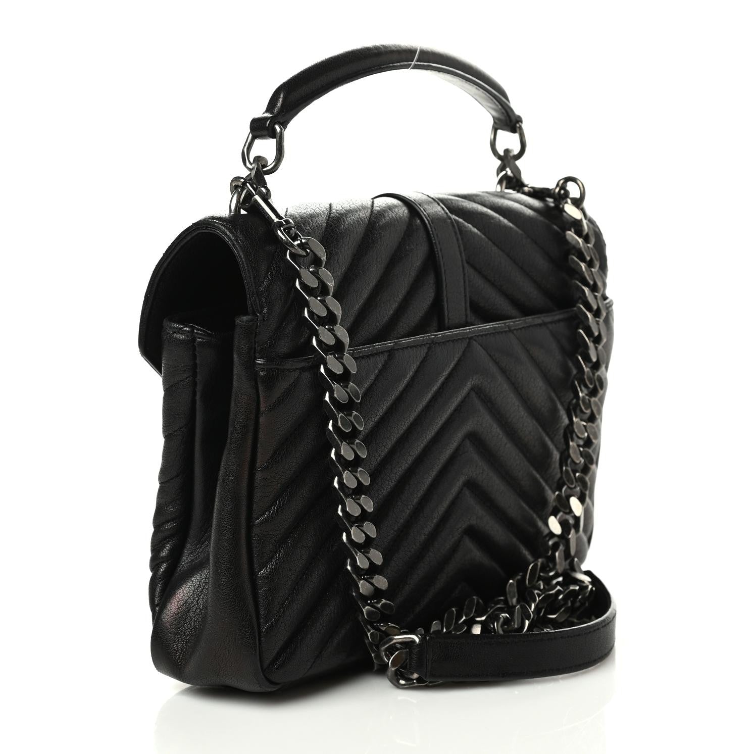 Saint Laurent Sheepskin Matelasse Chevron Monogram Medium College Bag Black 3 of 9