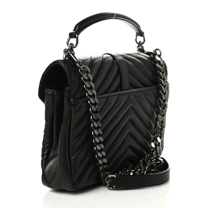 Saint Laurent Sheepskin Matelasse Chevron Monogram Medium College Bag Black 3 of 9