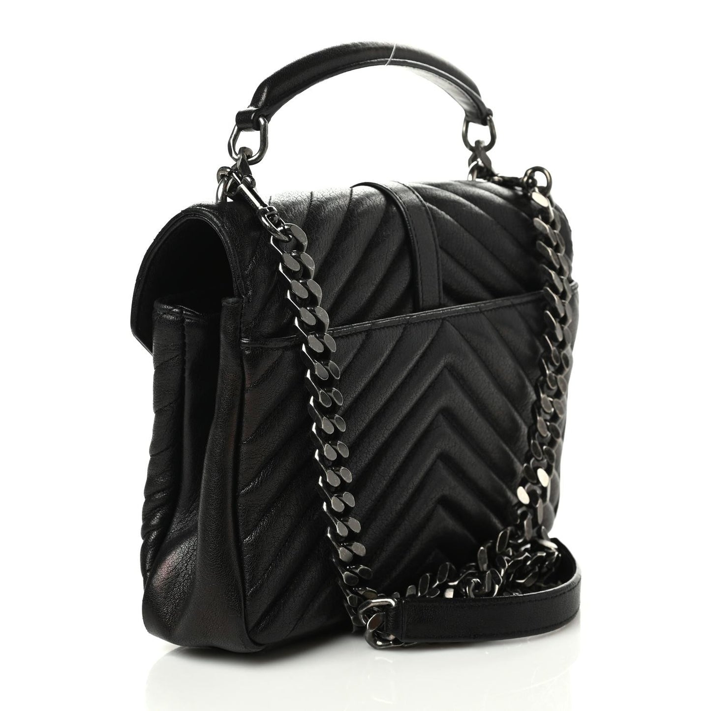 Sheepskin Matelasse Chevron Monogram Medium College Bag Black