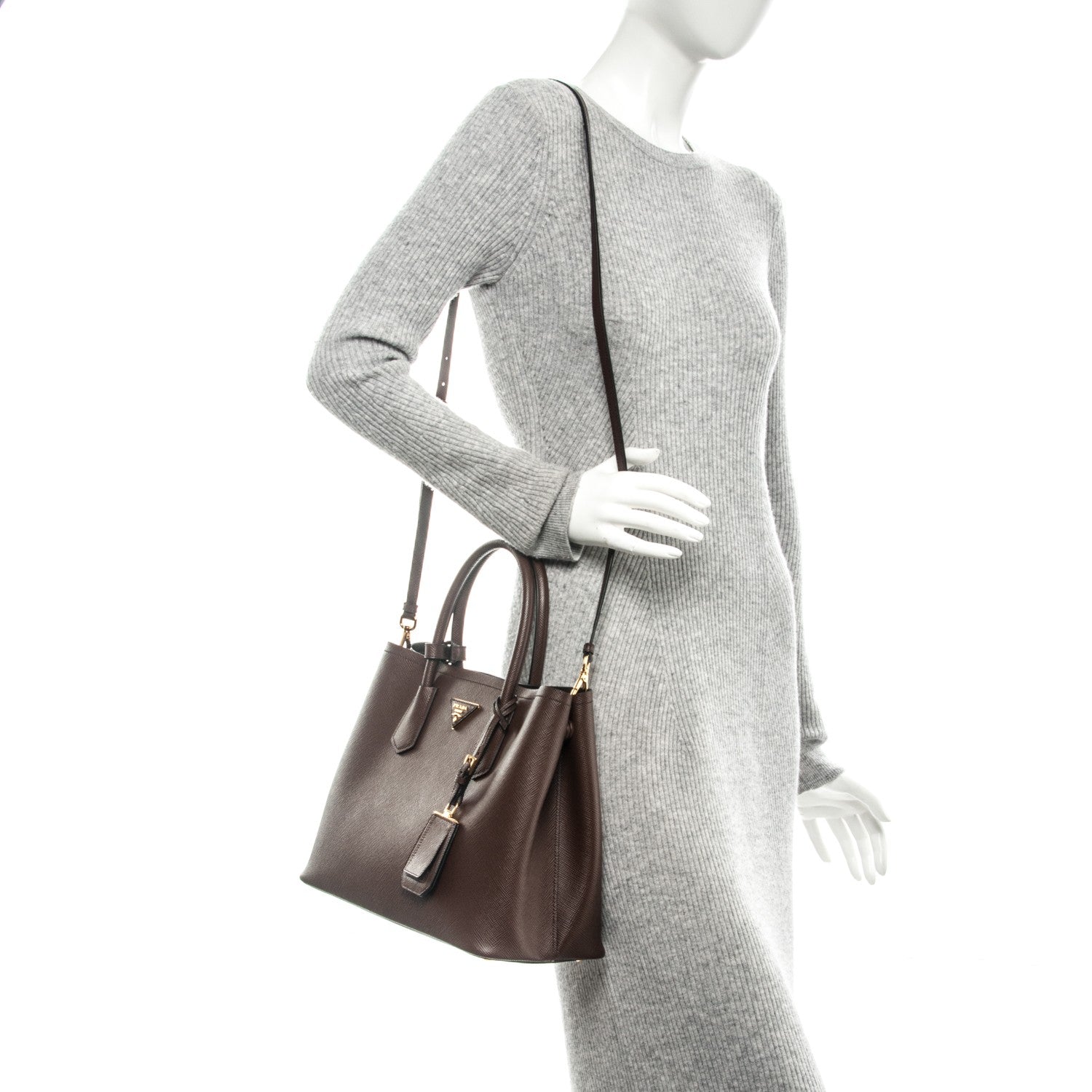 Prada Saffiano Cuir Small Double Bag Cacao 2 of 6