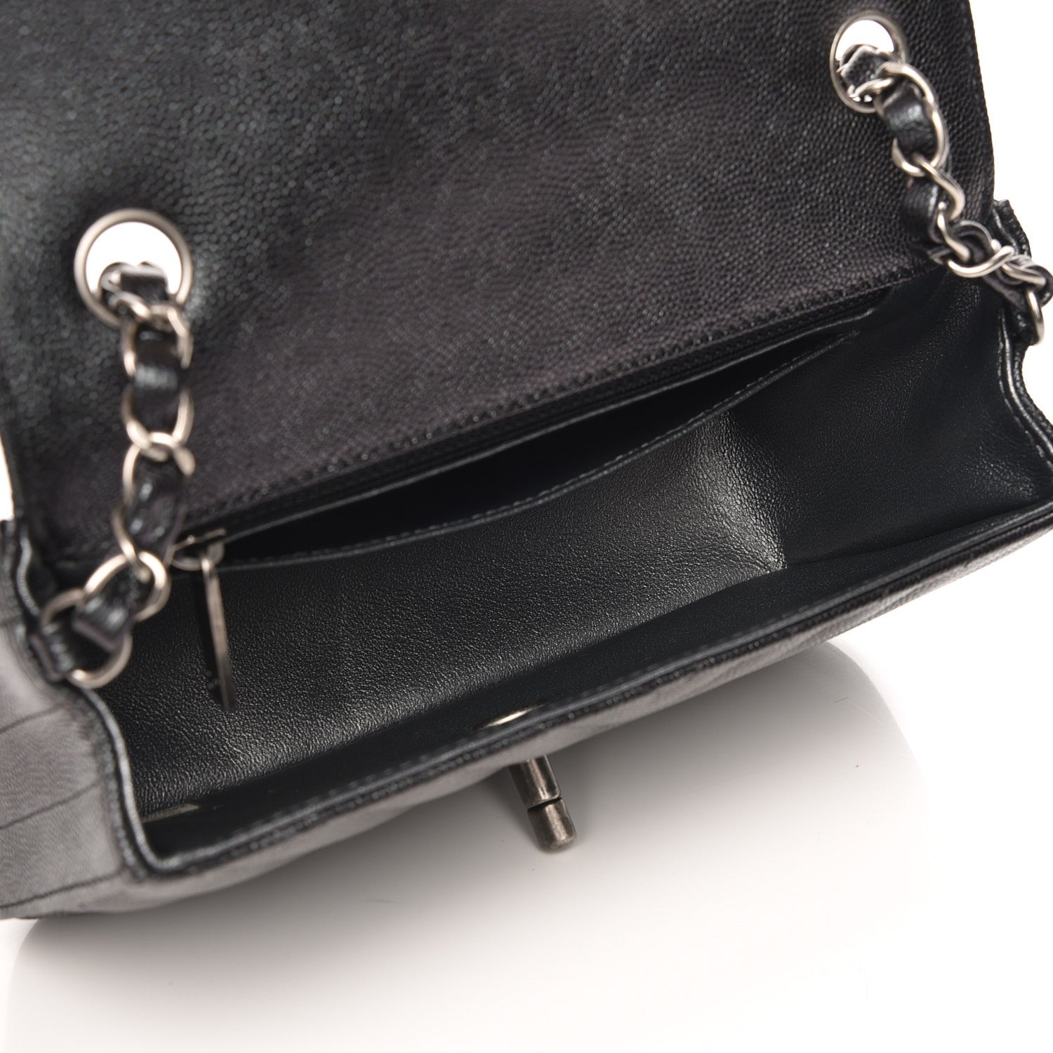 Chanel Metallic Caviar Chevron Quilted Mini Rectangular Flap Black 5 of 8