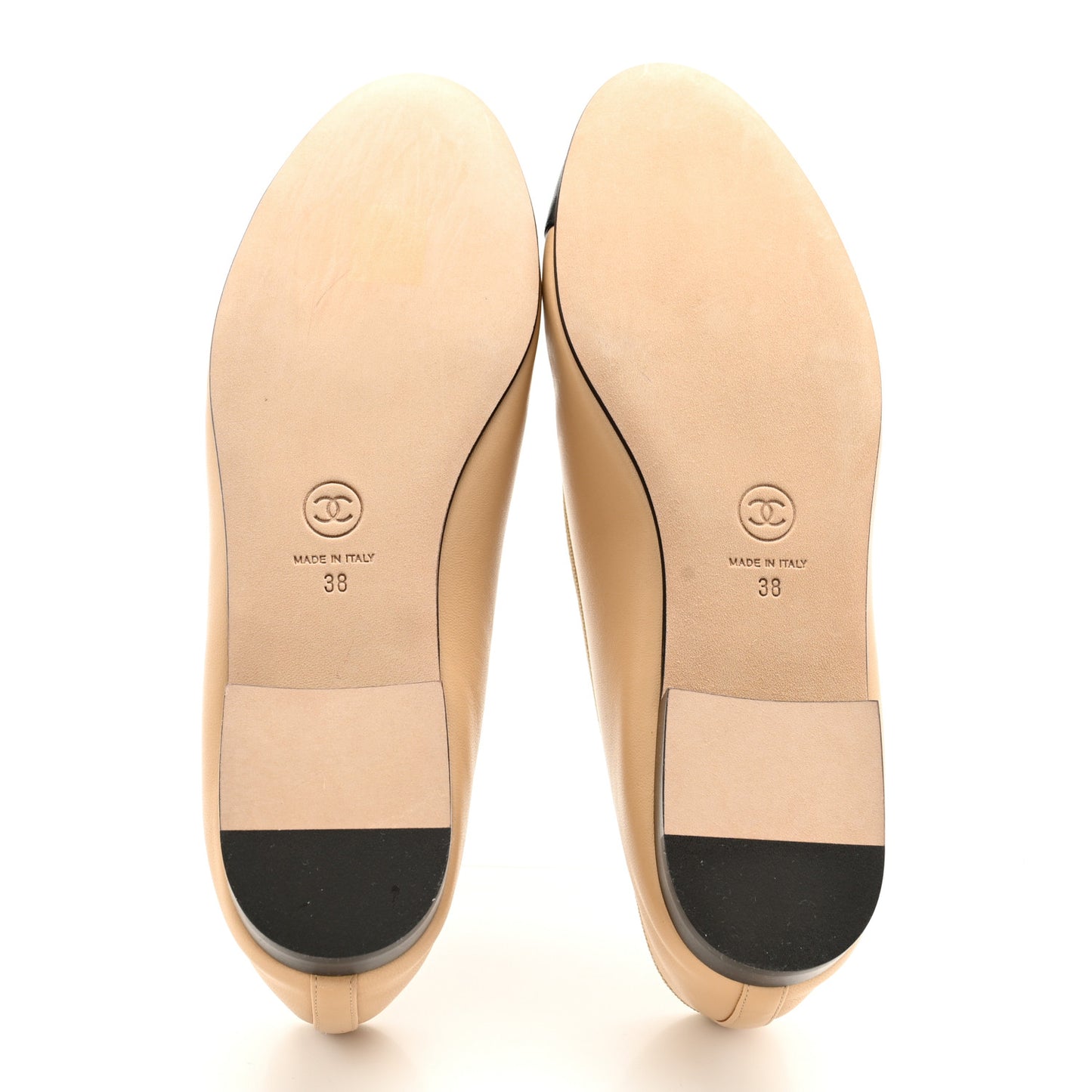 Lambskin Cap Toe CC Ballerina Flats 38 Beige Black