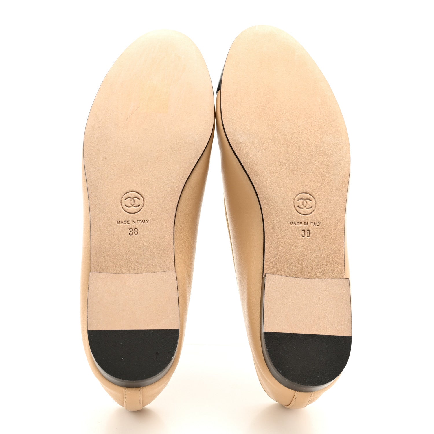 Chanel Lambskin Cap Toe CC Ballerina Flats 38 Beige Black 5 of 9