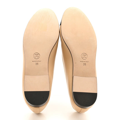 Chanel Lambskin Cap Toe CC Ballerina Flats 38 Beige Black 5 of 9