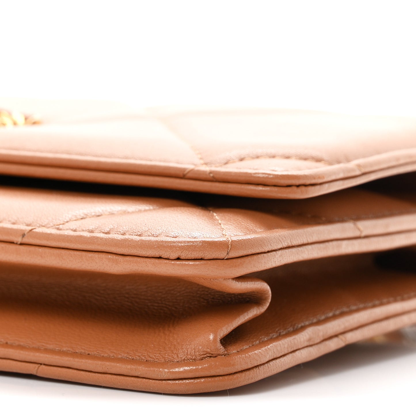 Lambskin Quilted Chanel 19 Wallet On Chain WOC Brown