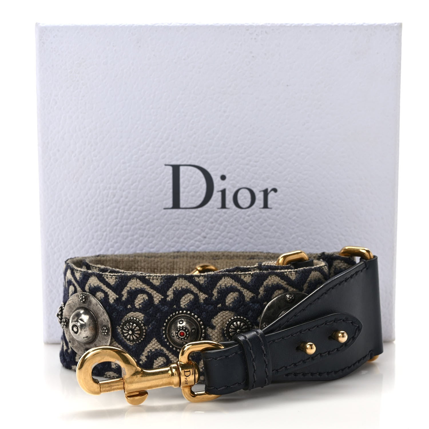 Christian Dior Oblique Studded Shoulder Strap Blue 5 of 5