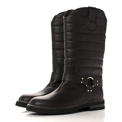 Chanel Calfskin Star Quilted Biker Boots 39.5 Brown 3 of 7