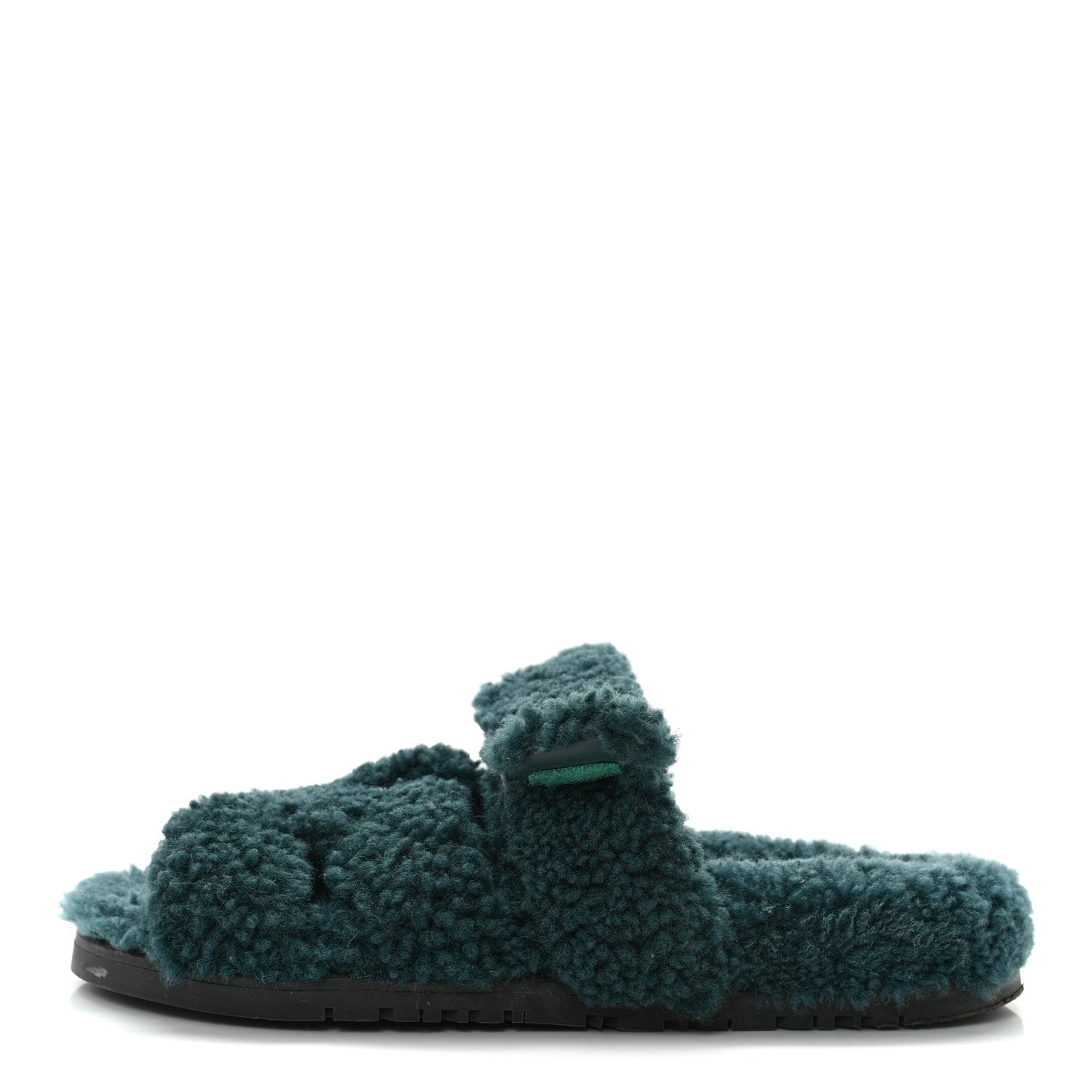 Hermes Woolskin Womens Chypre Sandals 37.5 Vert Anglais 1 of 11