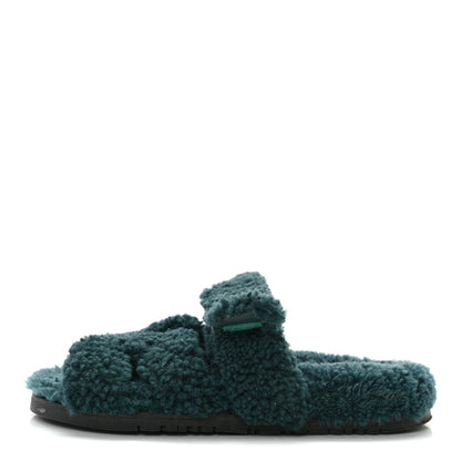 Hermes Woolskin Womens Chypre Sandals 37.5 Vert Anglais 1 of 11