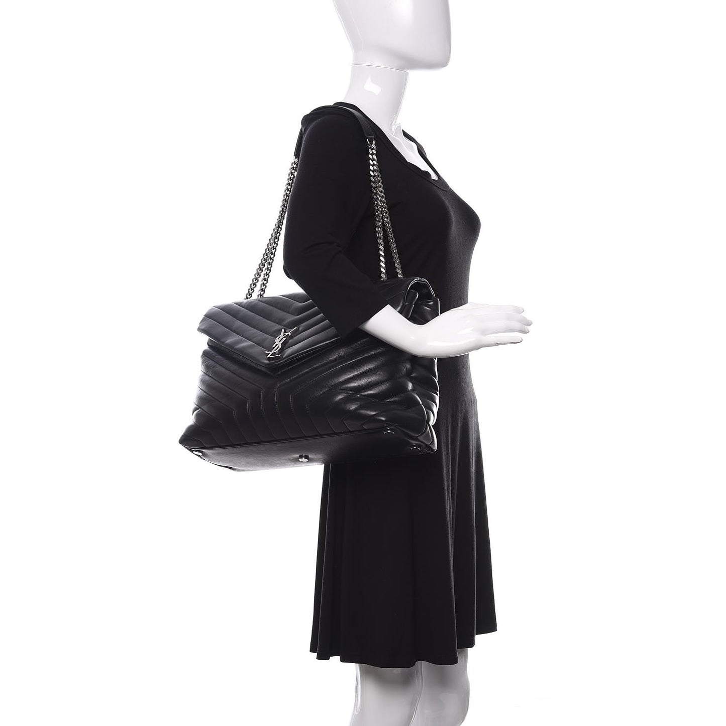 Calfskin Y Quilted Monogram Large Loulou Chain Satchel Black