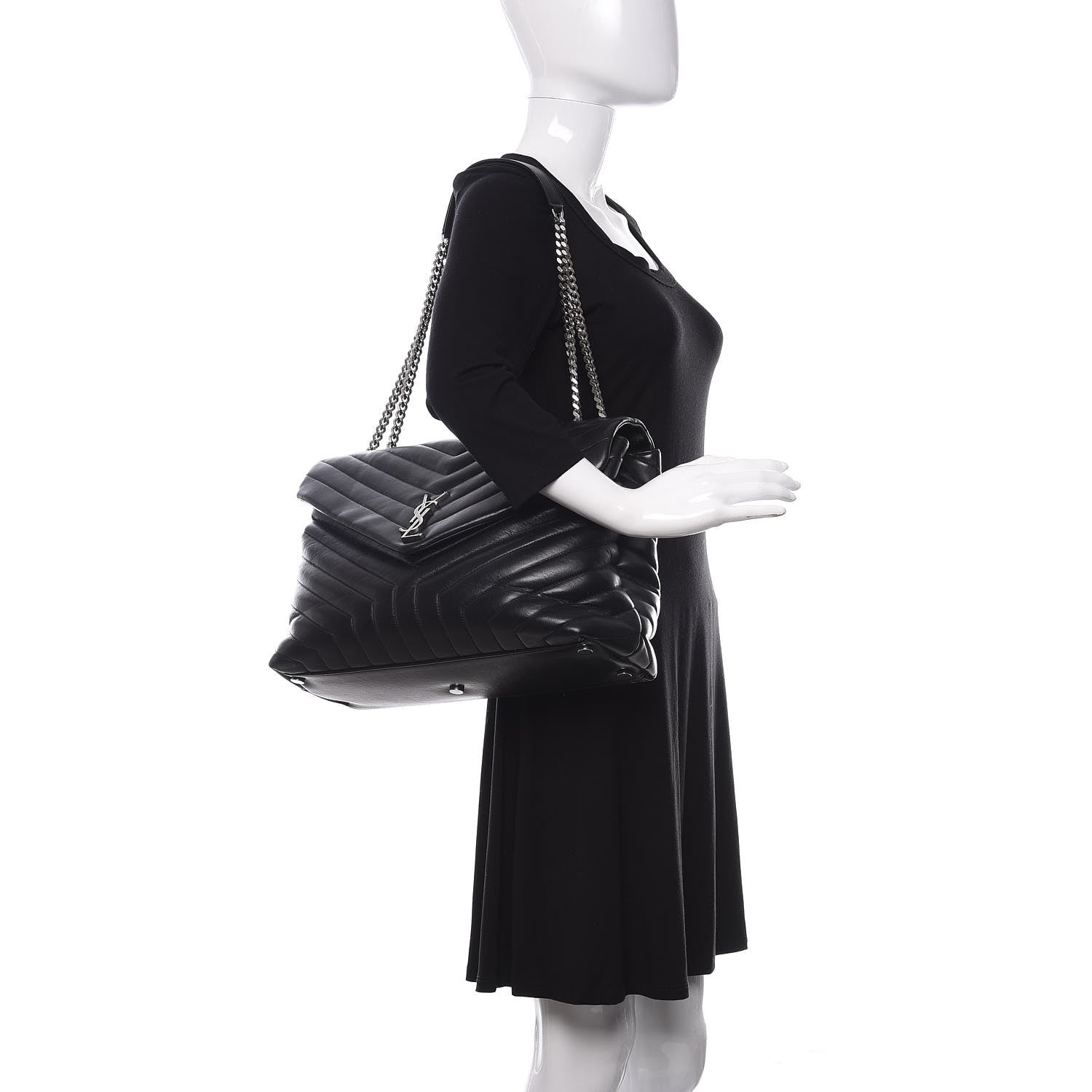 Saint Laurent Calfskin Y Quilted Monogram Large Loulou Chain Satchel Black 2 of 11