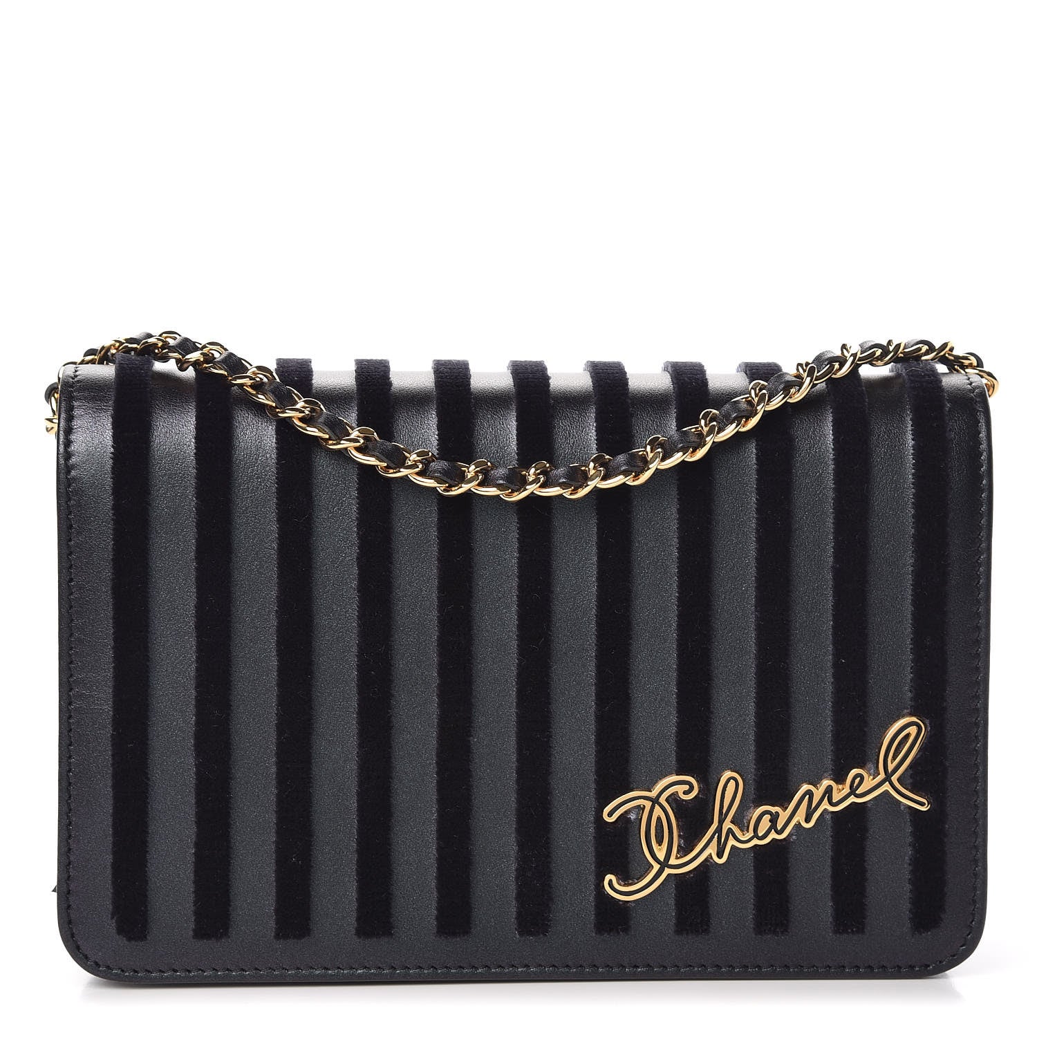 Chanel Iridescent Calfskin Velvet Stripe Wallet On Chain WOC Purple 1 of 12