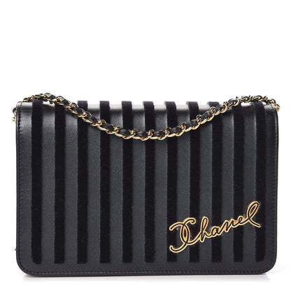 Chanel Iridescent Calfskin Velvet Stripe Wallet On Chain WOC Purple 1 of 12