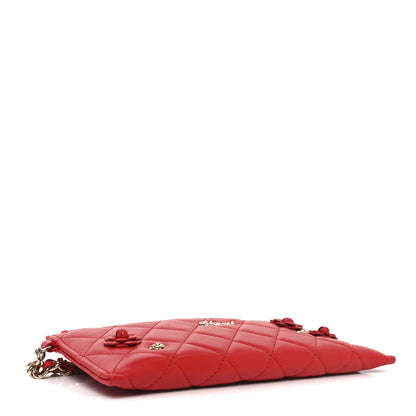 Chanel Lambskin Quilted Camellia CC Charm Wristlet Wallet Red 4 of 8