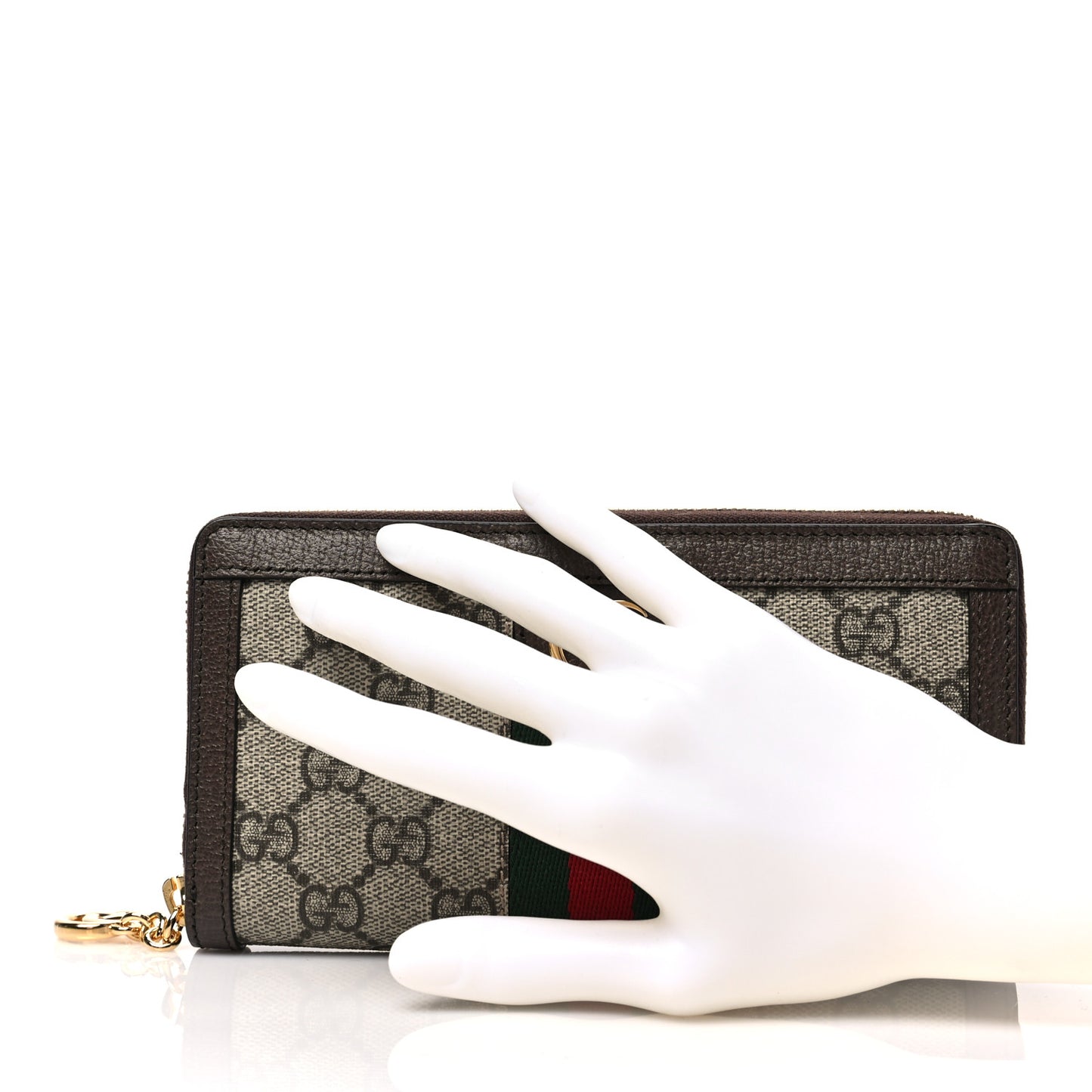 GG Supreme Monogram Web Ophidia Zip Around Wallet Brown