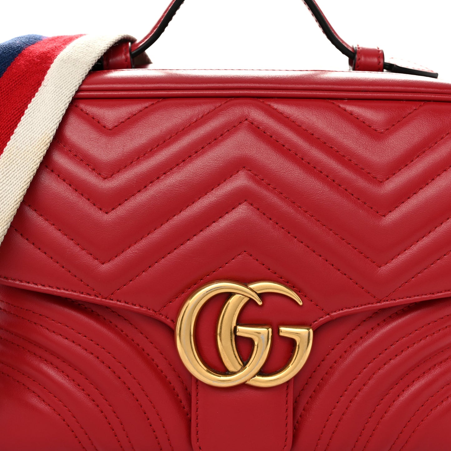 Calfskin Matelasse Sylvie Web Small GG Marmont Top Handle Shoulder Bag Hibiscus Red