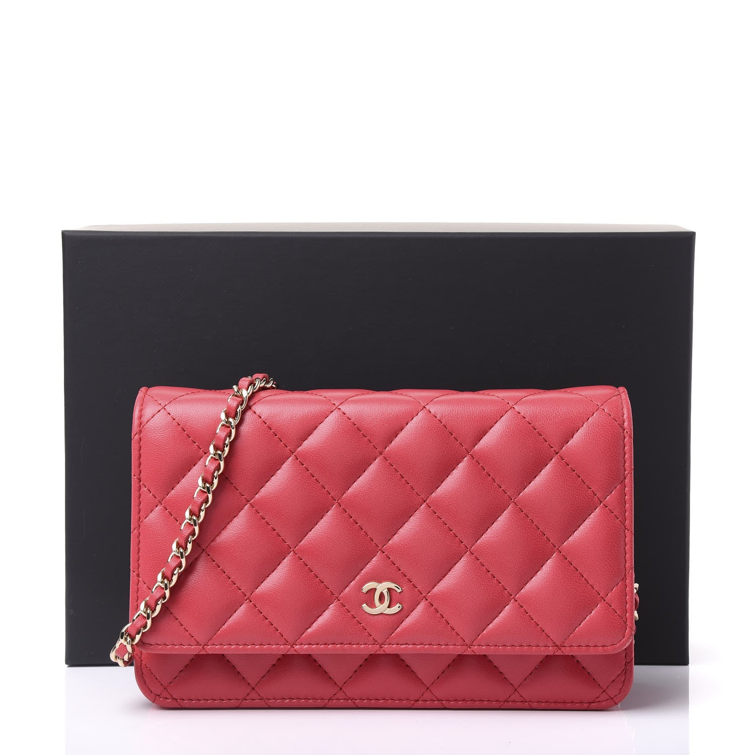 Chanel Lambskin Quilted Wallet On Chain WOC Light Red 10 of 10