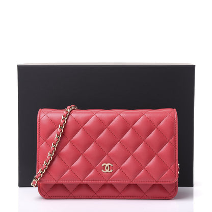 Chanel Lambskin Quilted Wallet On Chain WOC Light Red 10 of 10