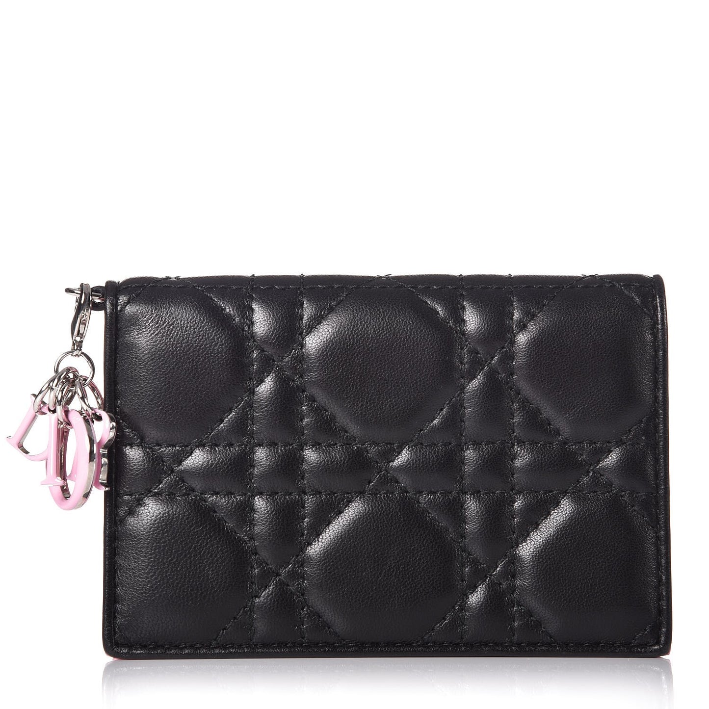 Lambskin Cannage Bi-Color Small Lady Dior Flap Card Holder Black Pink