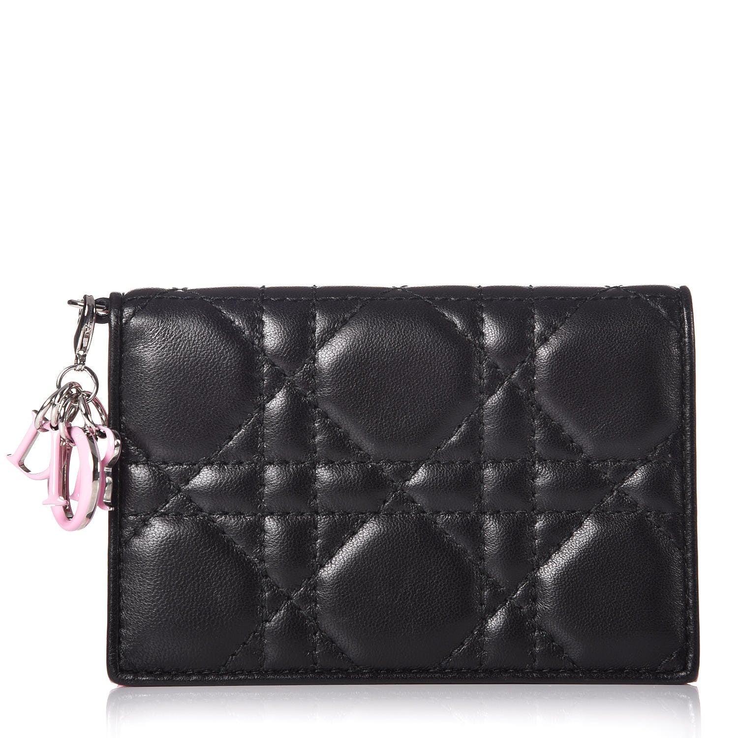 Christian Dior Lambskin Cannage Bi-Color Small Lady Dior Flap Card Holder Black Pink 1 of 8