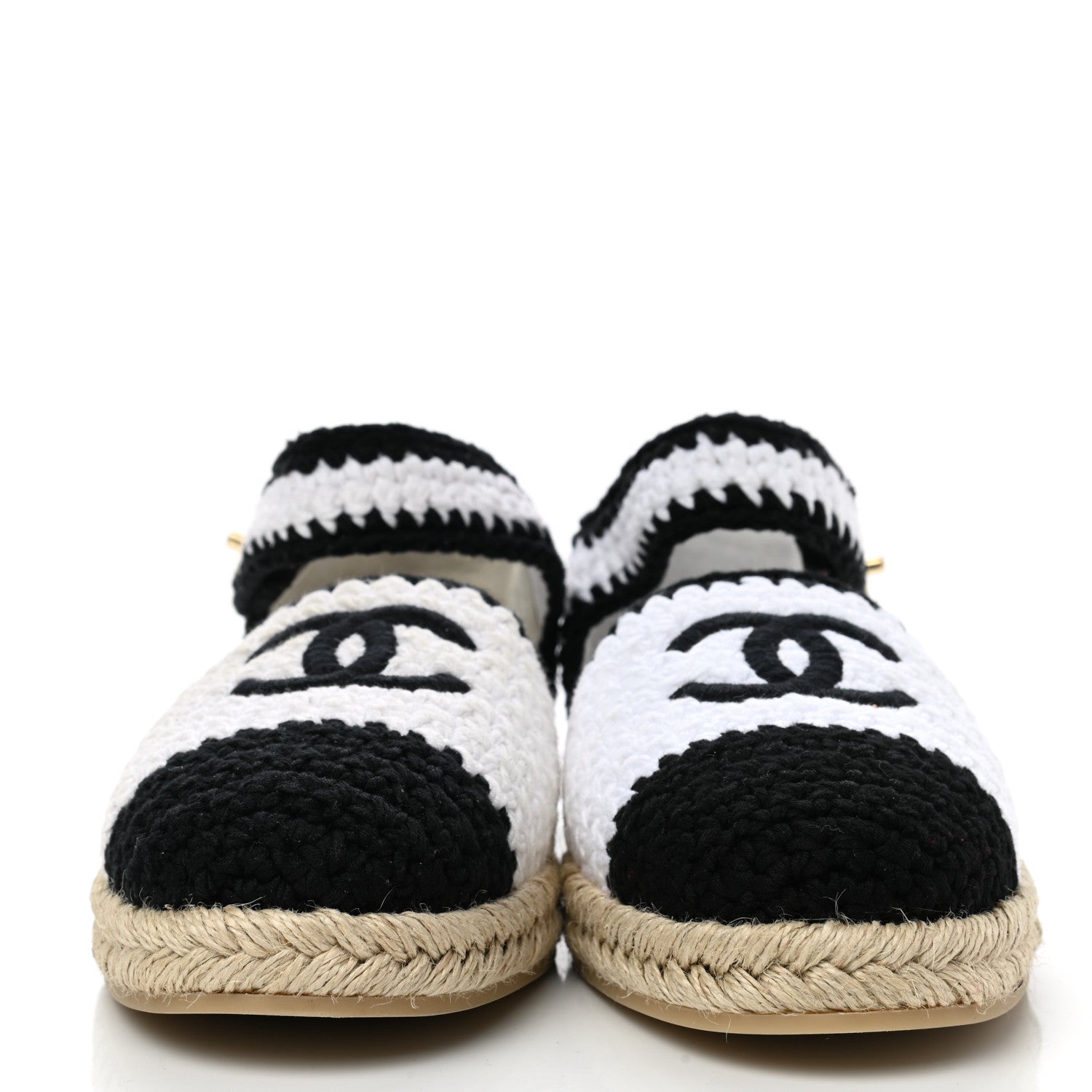 Chanel Braided Knit Cap Toe CC Ankle Strap Espadrilles 38 White Black 2 of 9