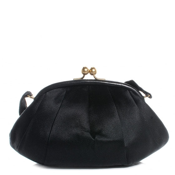 Satin Pleated Evening Clutch Bag Black