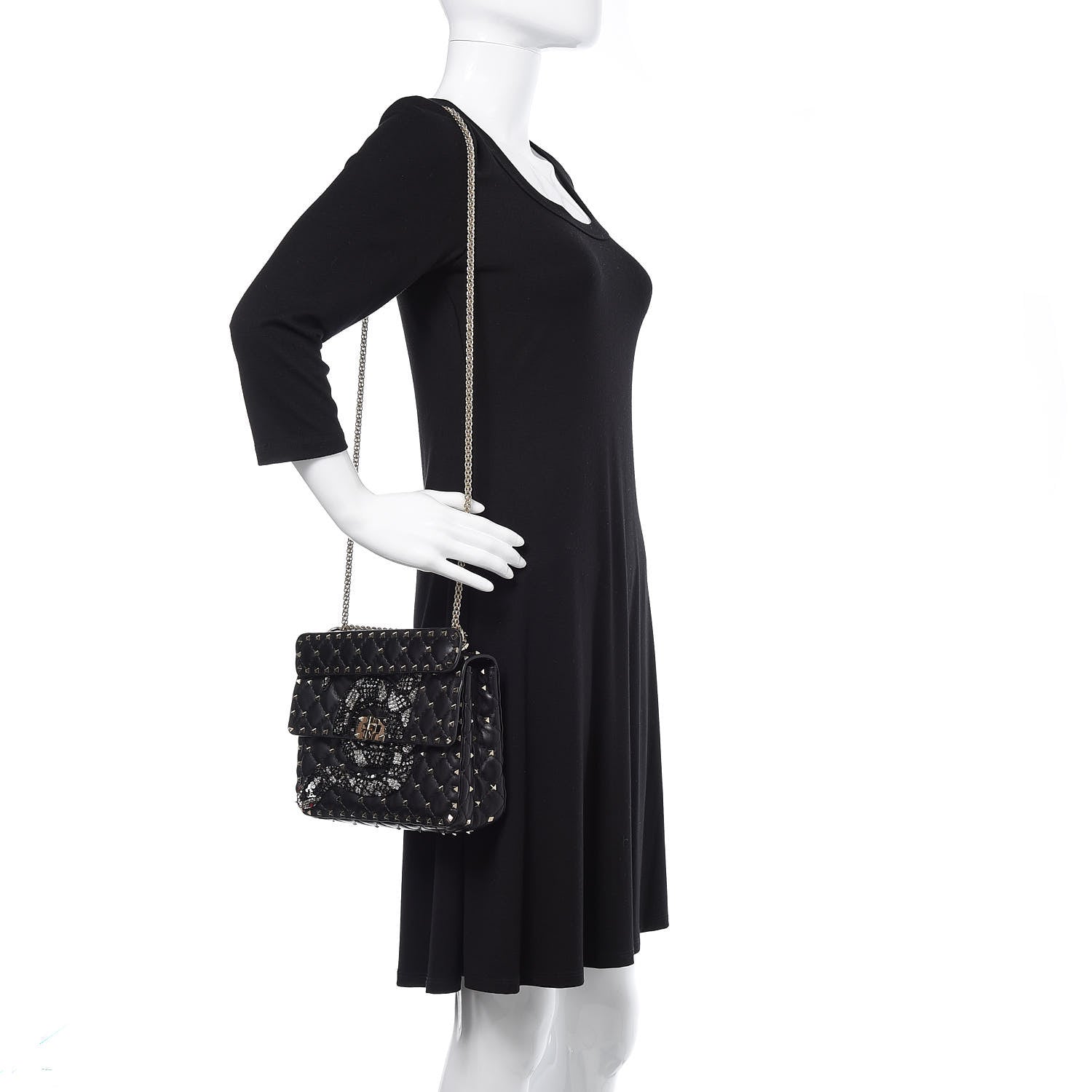 Valentino Garavani Lambskin Sequin Snake Medium Rockstud Spike Shoulder Bag Black 2 of 14