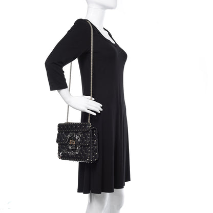 Valentino Garavani Lambskin Sequin Snake Medium Rockstud Spike Shoulder Bag Black 2 of 14