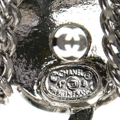 Chanel Crystal Enamel CC Camellia Drop Earrings Silver 4 of 4