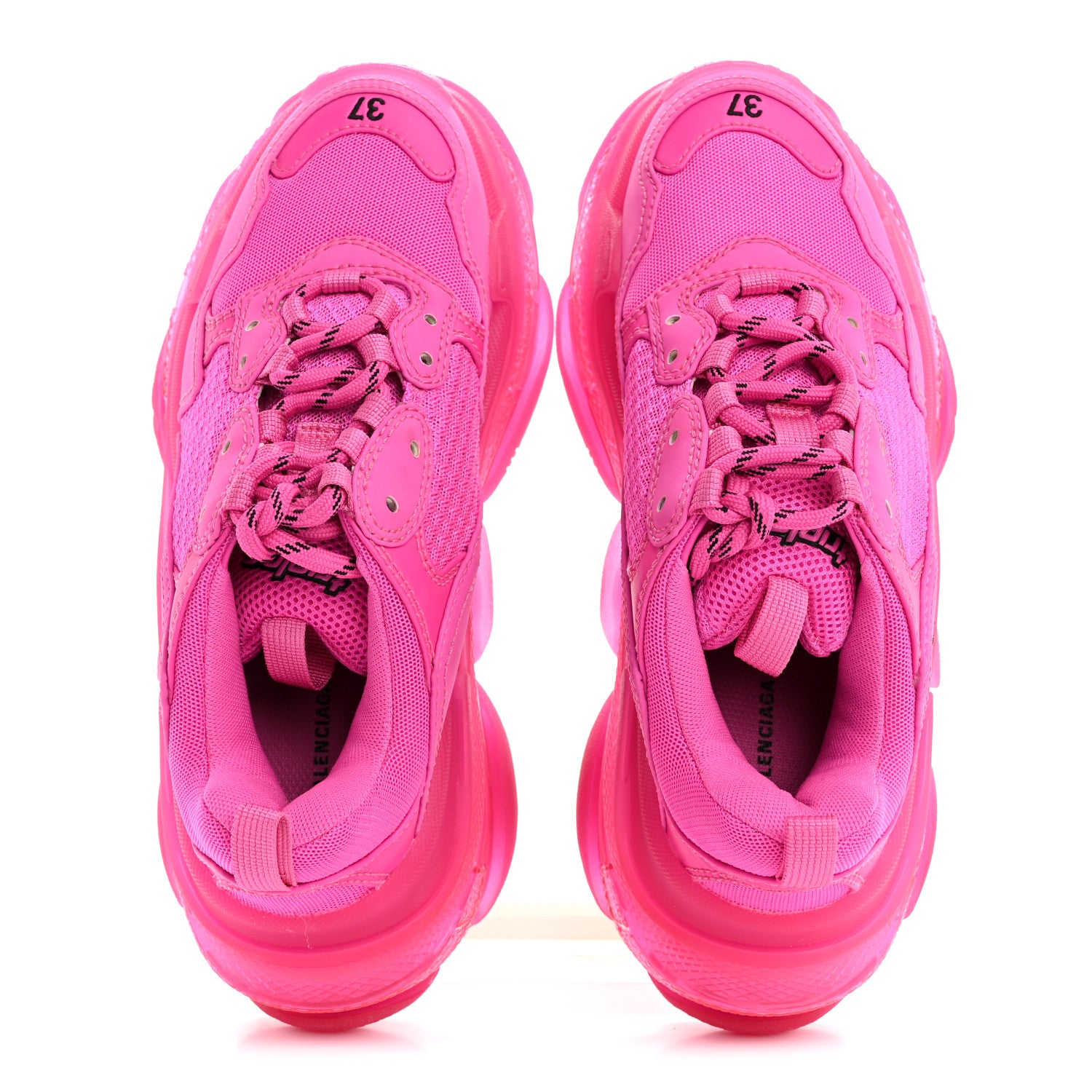 N*o様 BALENCIAGA ピンク スニーカー 37 Balenciaga Fabric Mesh Clear Sole Fluo Womens Triple S Sneakers 37
