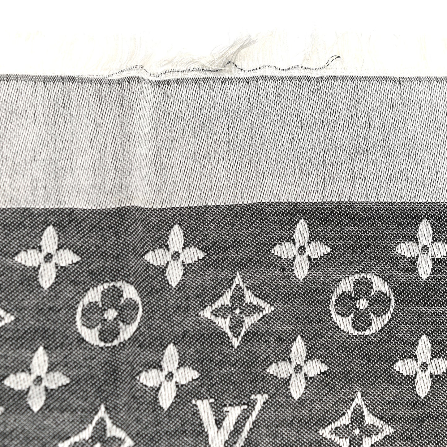 Silk Wool Monogram Denim Shawl Black