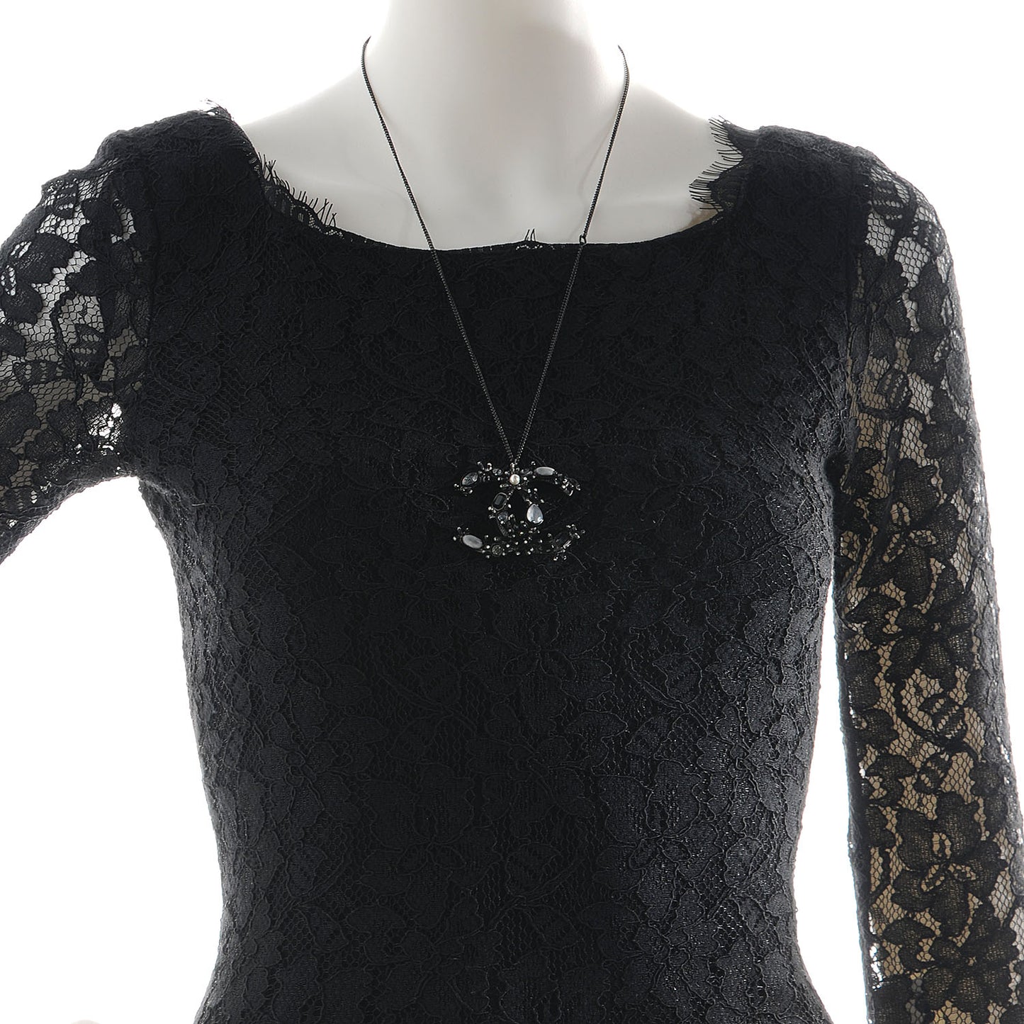 Glitter Crystal Large CC Pendant Necklace Dark Silver