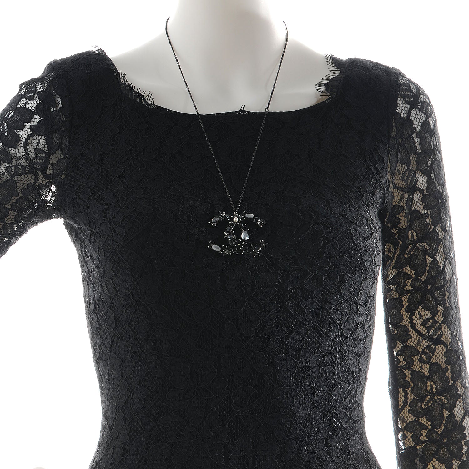 Chanel Glitter Crystal Large CC Pendant Necklace Dark Silver 2 of 4