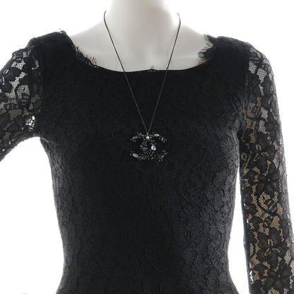 Chanel Glitter Crystal Large CC Pendant Necklace Dark Silver 2 of 4