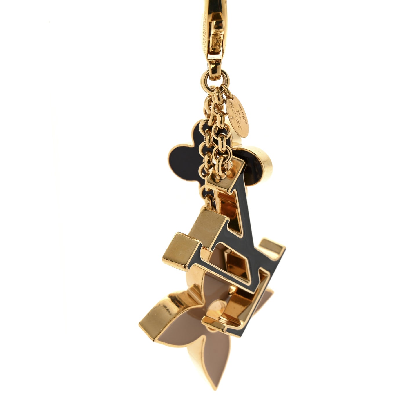 Metal Enamel Fleur De Monogram Bag Charm Dore