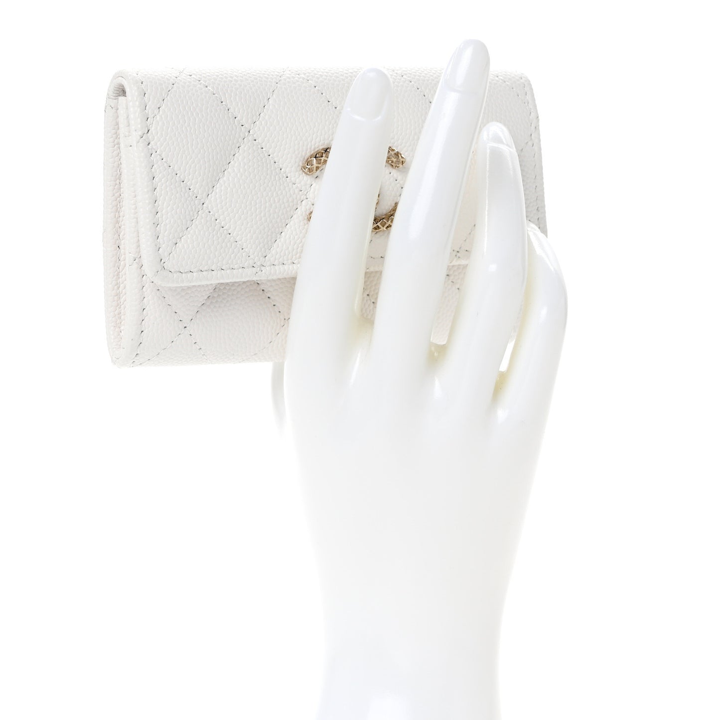 Caviar Metal Perforated Quilted CC Flap Card Holder White