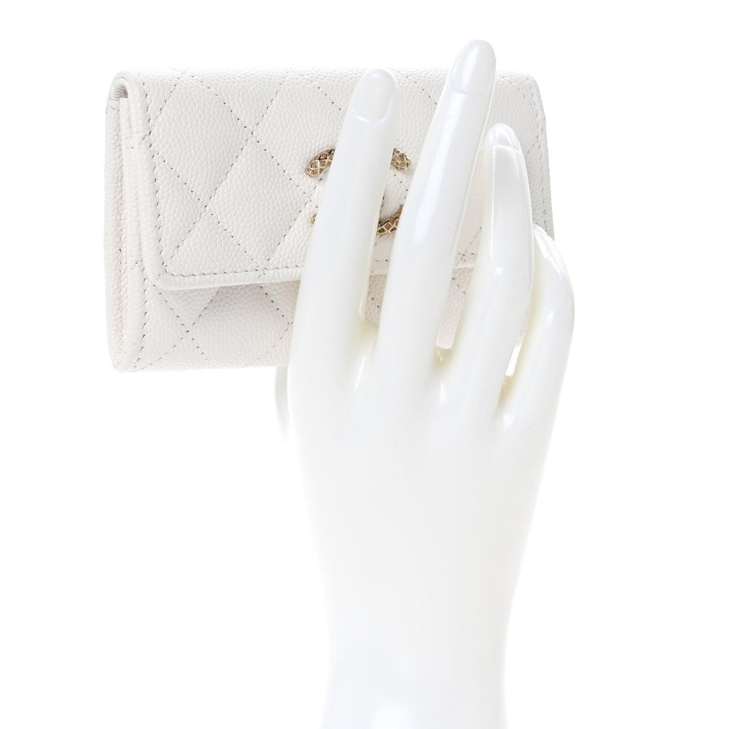 Chanel Caviar Metal Perforated Quilted CC Flap Card Holder White 2 of 9