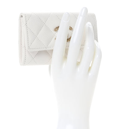 Chanel Caviar Metal Perforated Quilted CC Flap Card Holder White 2 of 9